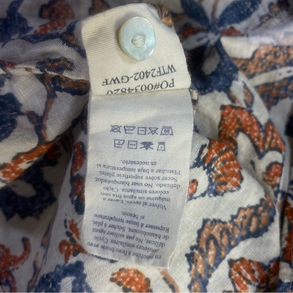 Faherty Linen Floral Blouse Long Sleeve Peasant Top Size S - Picture 6 of 9